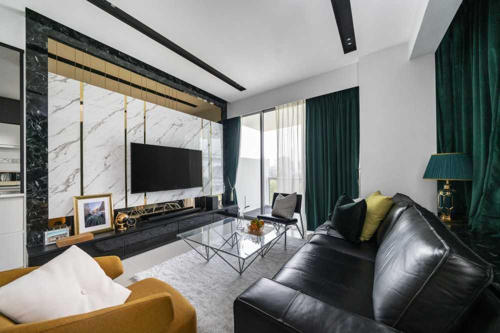 Modern Living Room with Marble Floor and TV Console