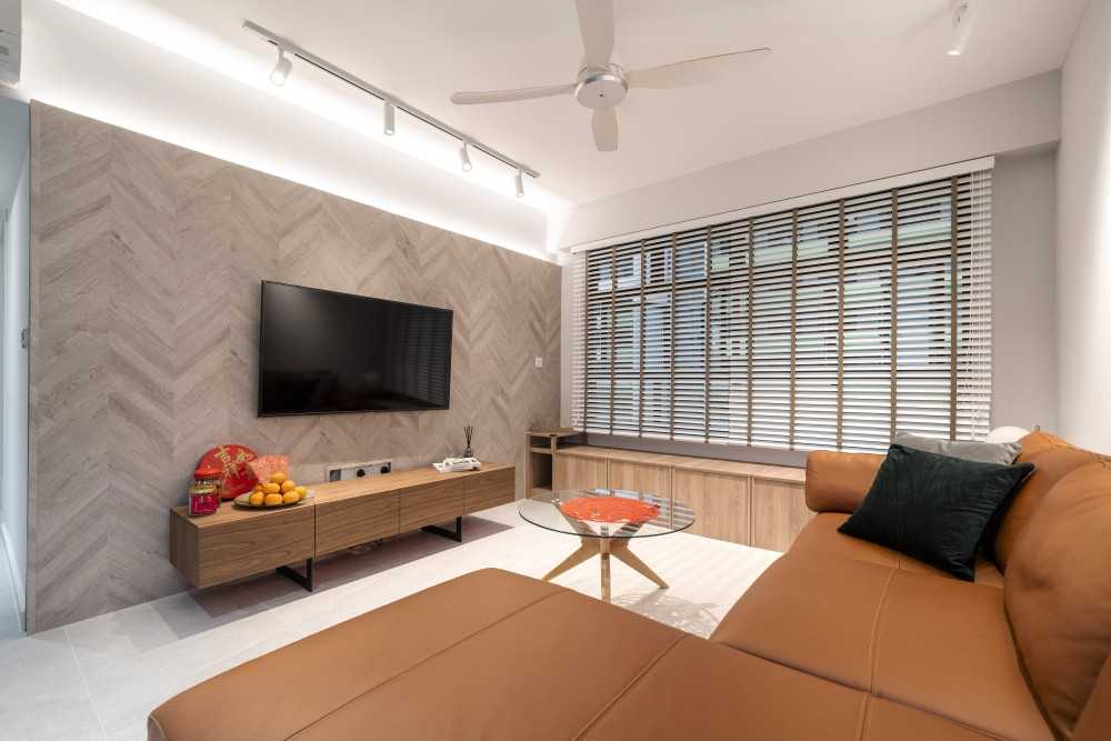 Scandinavian Living Room with Vinyl Flooring and Homogeneous Tiles