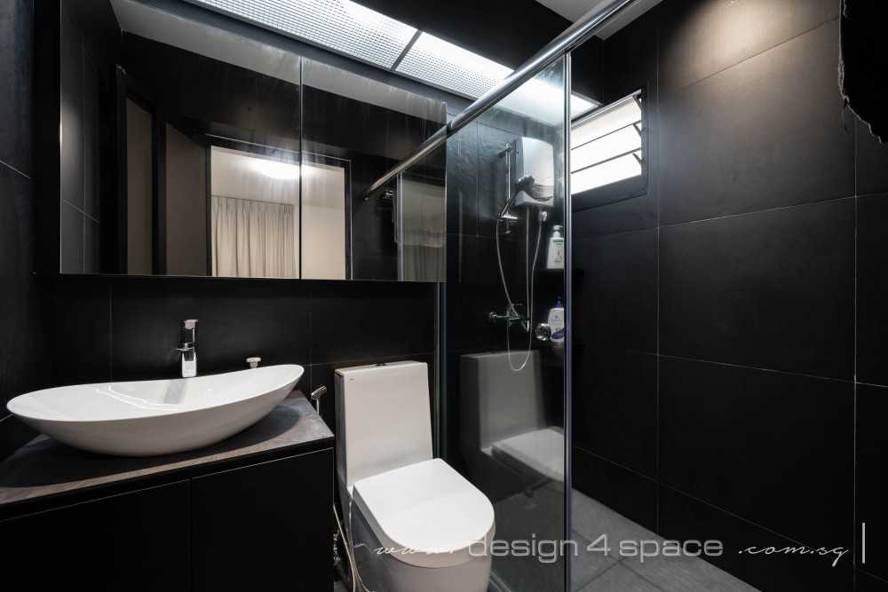 Minimalist Bathroom with Countertop and Homogeneous Tiles