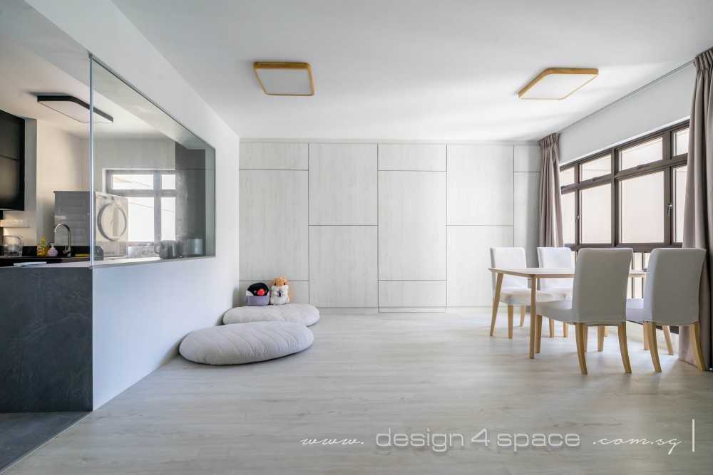 Minimalist Dining Room with Ceiling Light and Dining Table