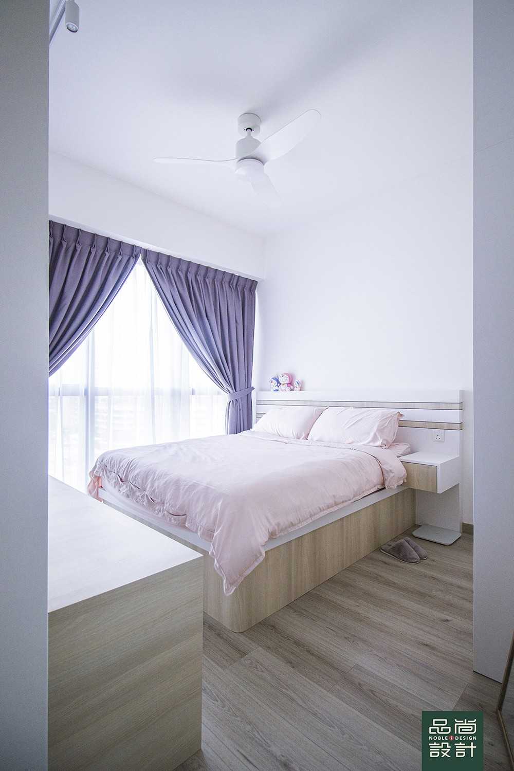 Modern Bedroom with Vinyl Flooring and Built-in Bed