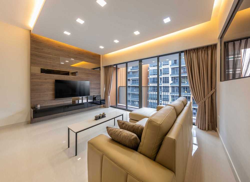 Modern Living Room with Feature Wall and Cove Lighting