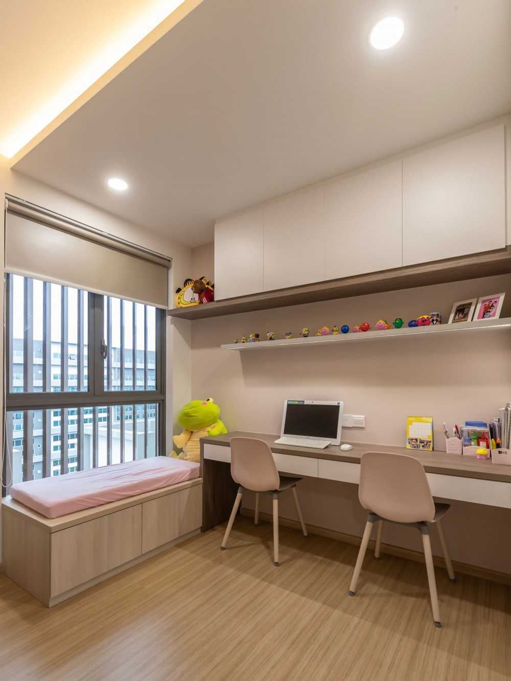Modern Study with Bookshelf and Cove Lighting