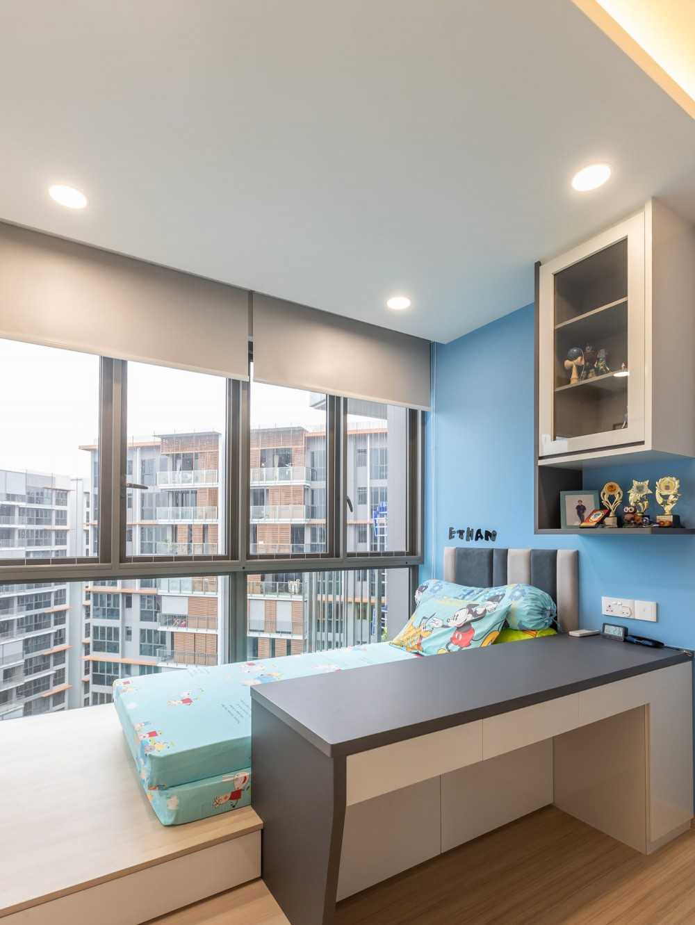 Modern Bedroom with Cove Lighting and Built-in Bed