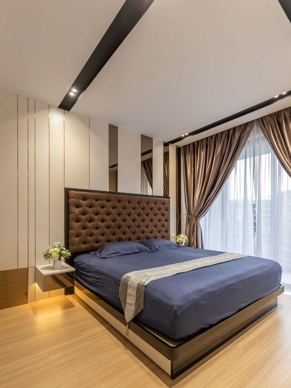 Modern Bedroom with Curtain and Bedside Table