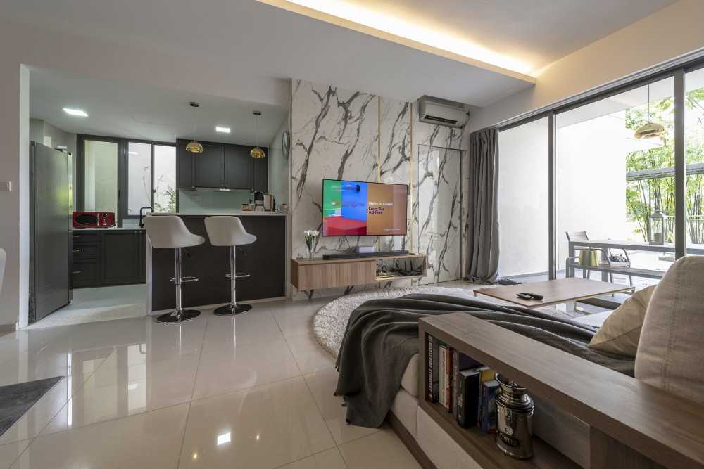 Modern Living Room with Countertop and Homogeneous Tiles
