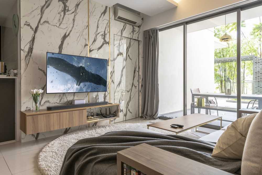 Modern Living Room with TV Console and Feature Wall