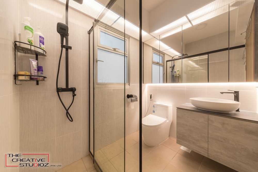 Scandinavian Bathroom with Mirror and Shower Screen