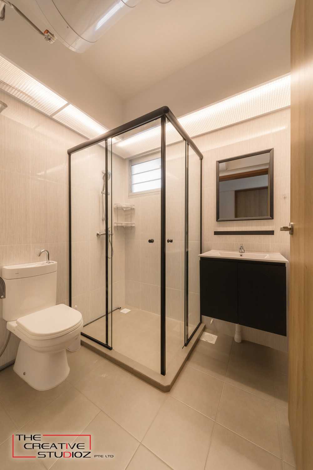 Scandinavian Bathroom with Mirror and Shower Screen