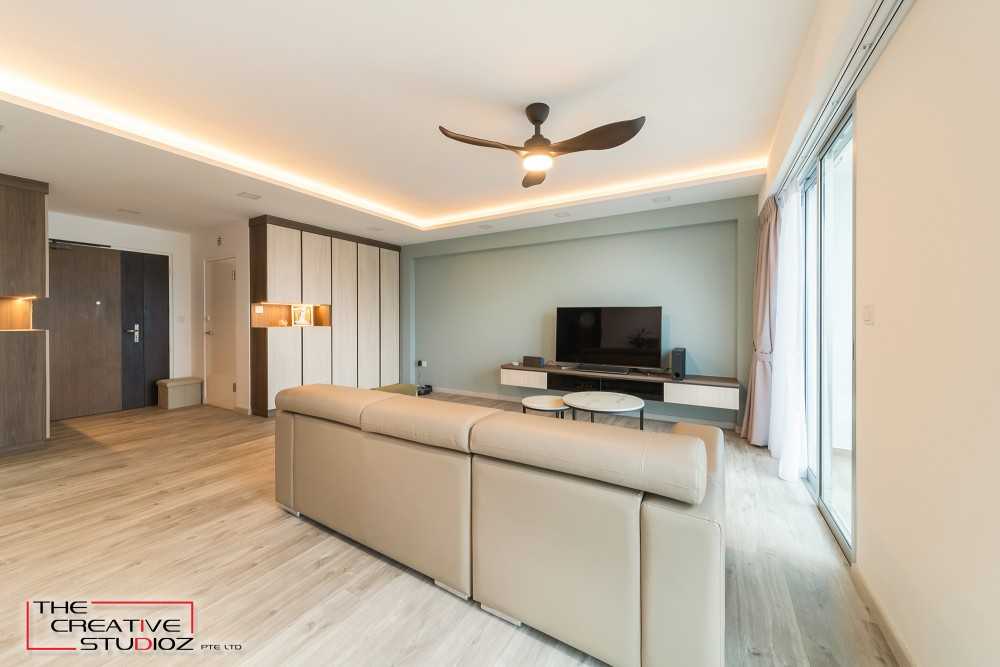 Scandinavian Living Room with Vinyl Flooring and TV Console