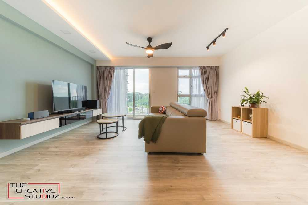 Scandinavian Living Room with Vinyl Flooring and TV Console
