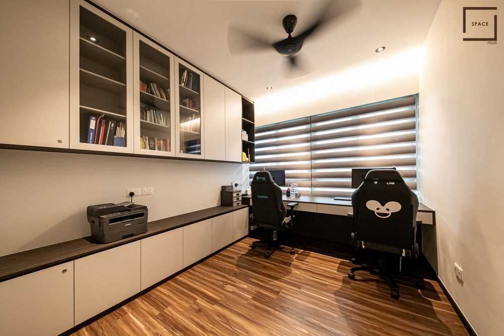 Contemporary Home Office with Desk and Desk Chairs
