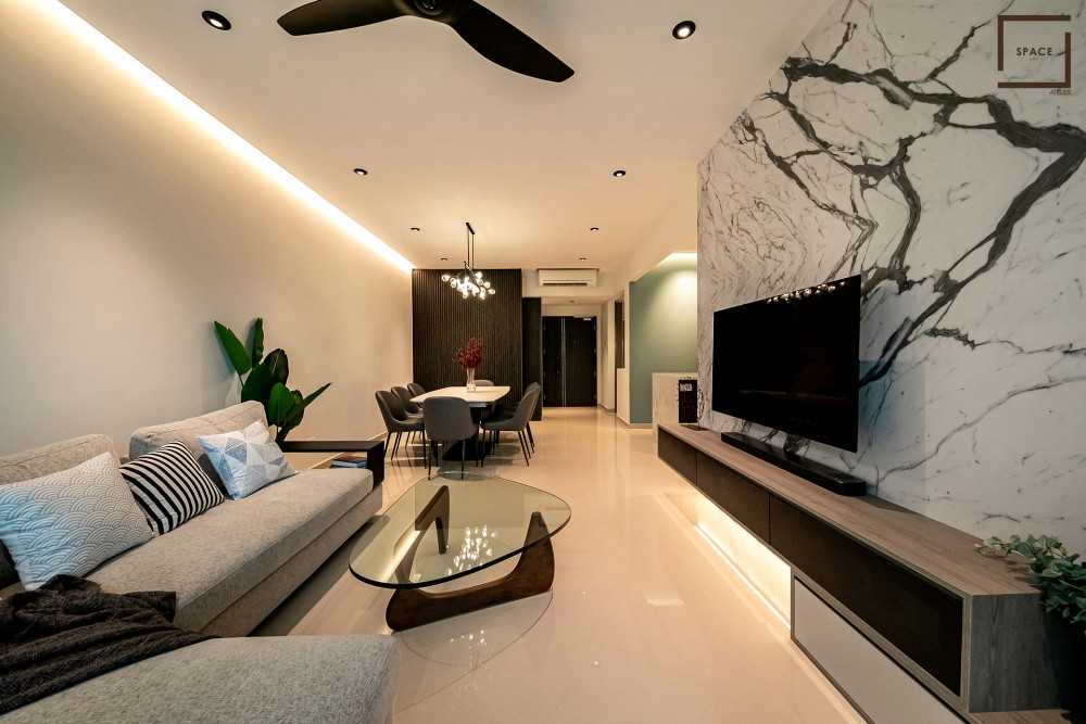 Contemporary Living Room with TV Console and Sofa