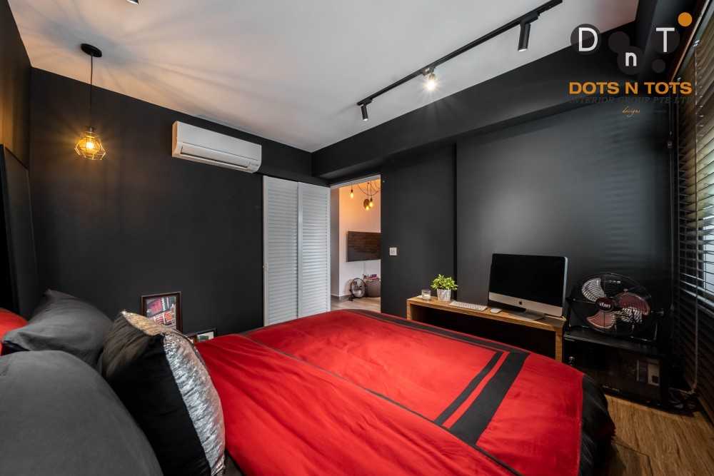 Industrial Bedroom with Platform Bed and Wardrobe