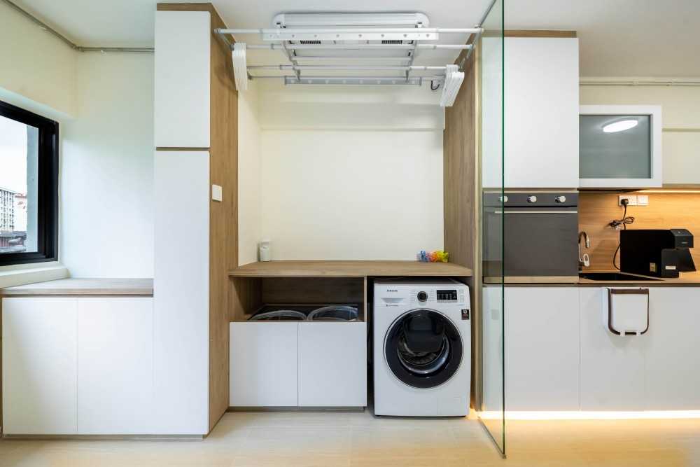 Modern Service Yard with Washing Machine and Laundry Area