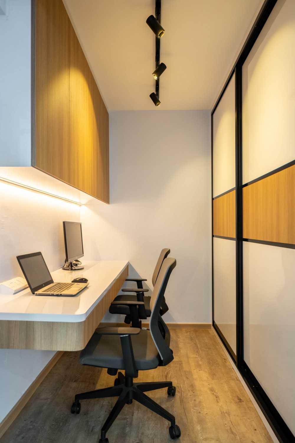Contemporary Home Office with Desk and Desk Chairs