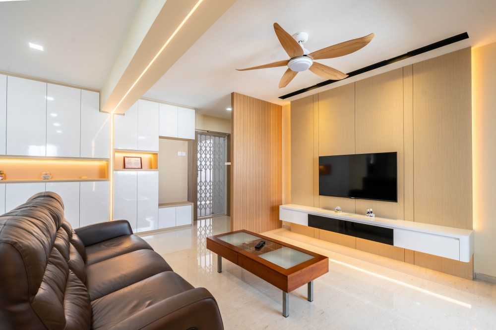 Contemporary Living Room with Marble Floor and TV Console