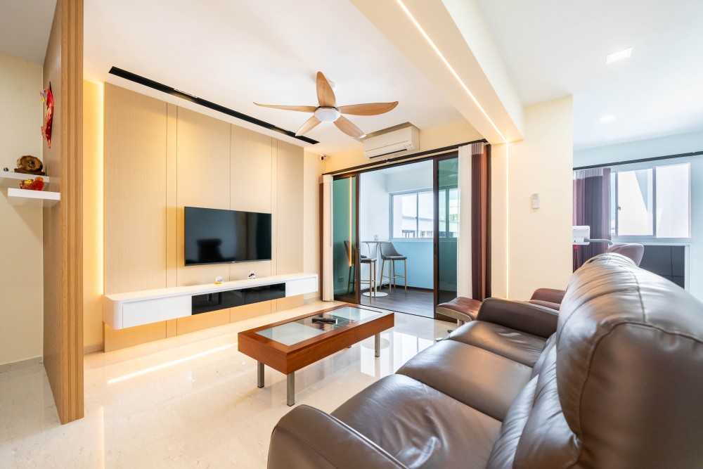 Contemporary Living Room with Marble Floor and TV Console
