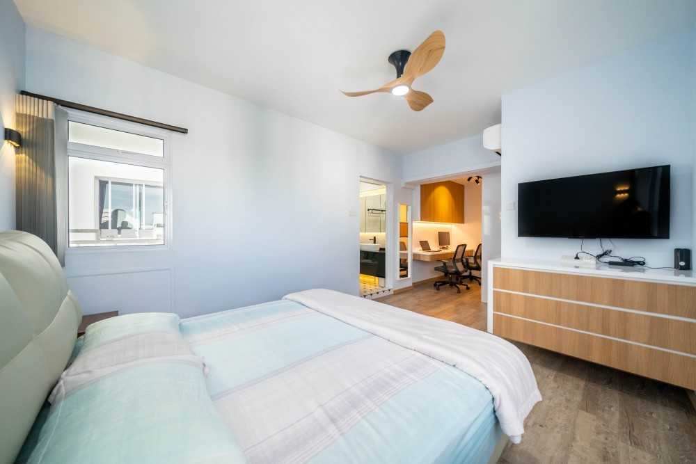 Contemporary Bedroom with Wood Flooring and Wardrobe