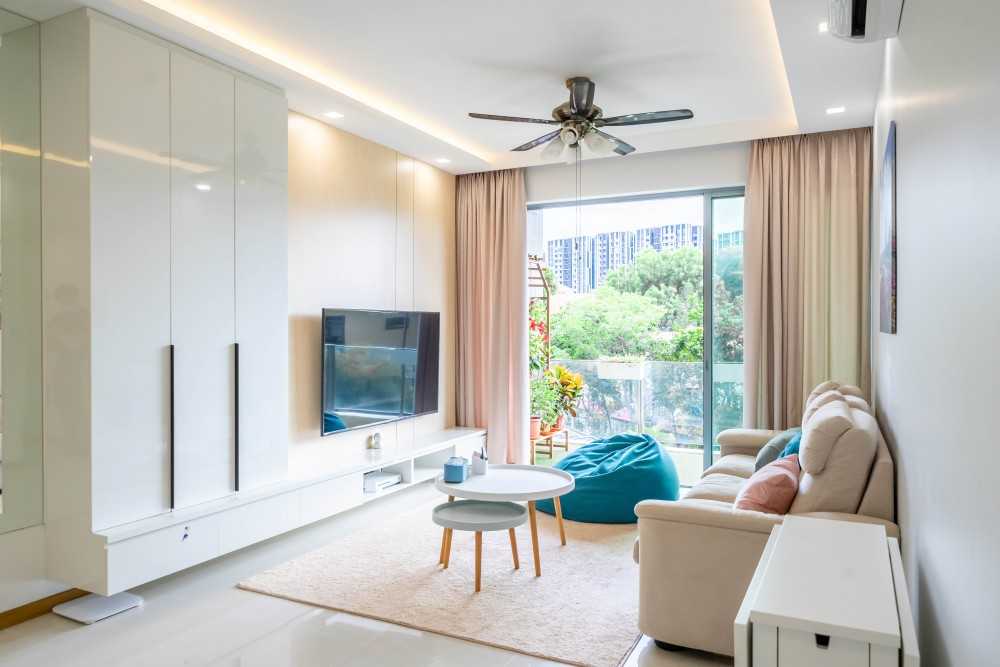Contemporary Living Room with TV Console and Feature Wall