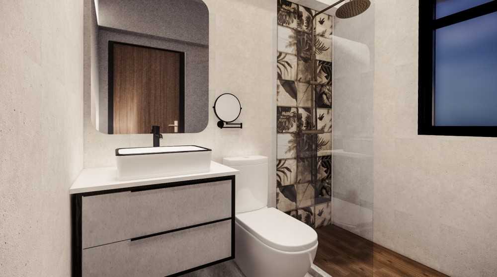 Scandinavian Bathroom with Mirror and Shower Screen