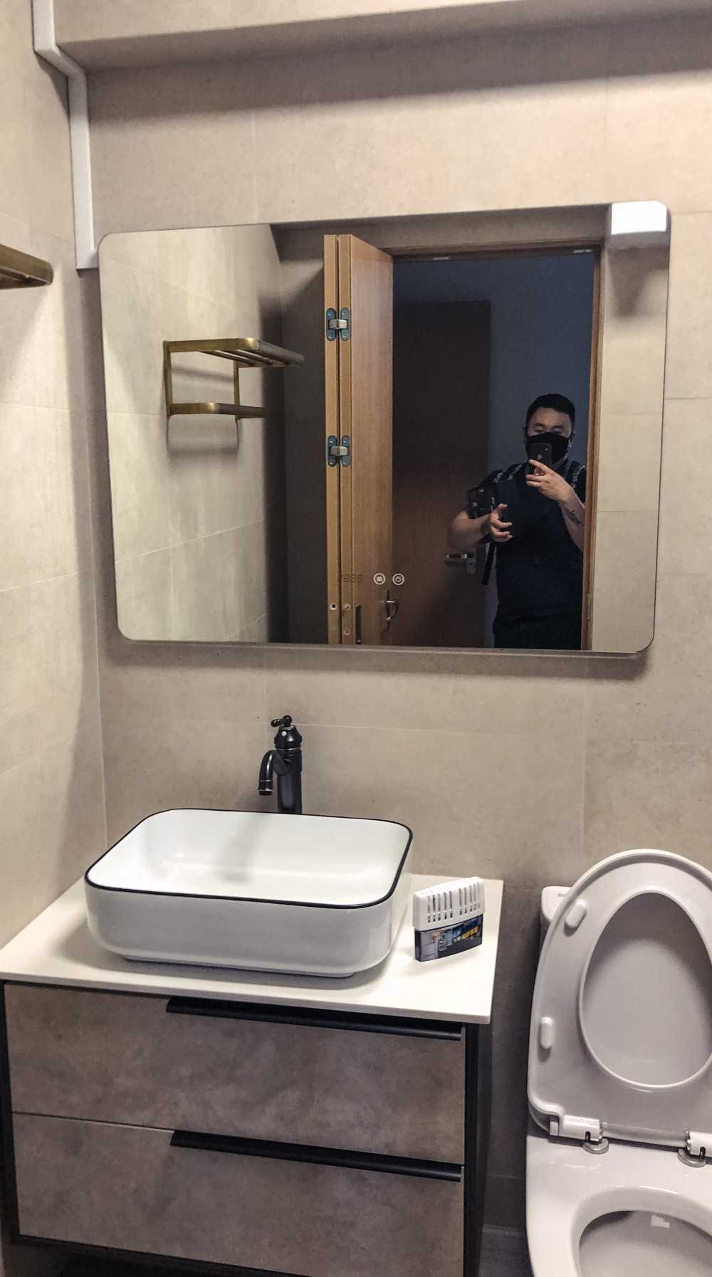 Scandinavian Bathroom with Mirror and Rainshower