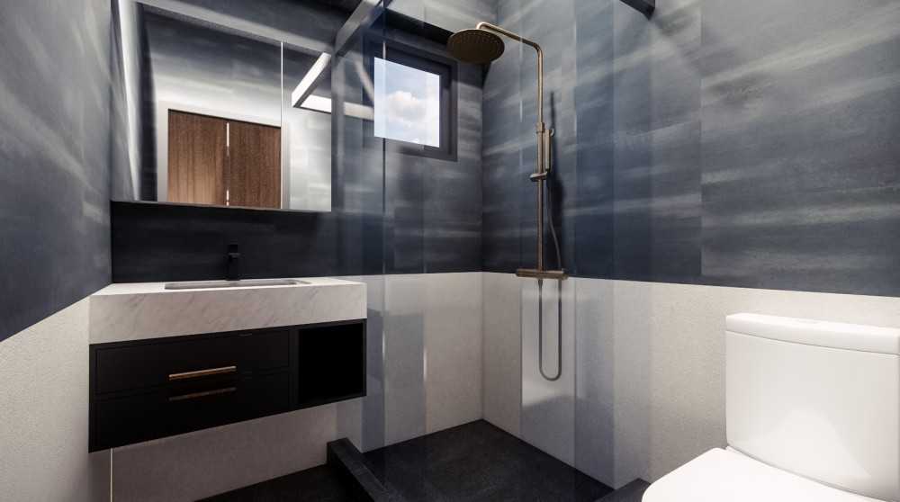 Scandinavian Bathroom with Bath mats and Wash Basins