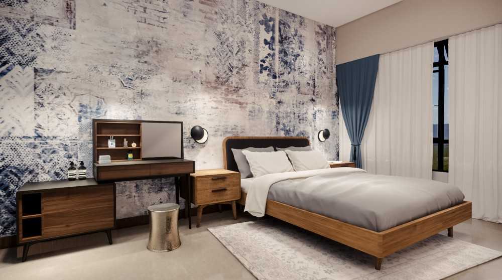 Scandinavian Bedroom with Queen Bed and Bed