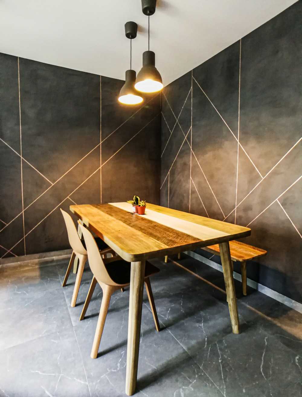 Scandinavian Dining Room with Feature Wall and Dining Table