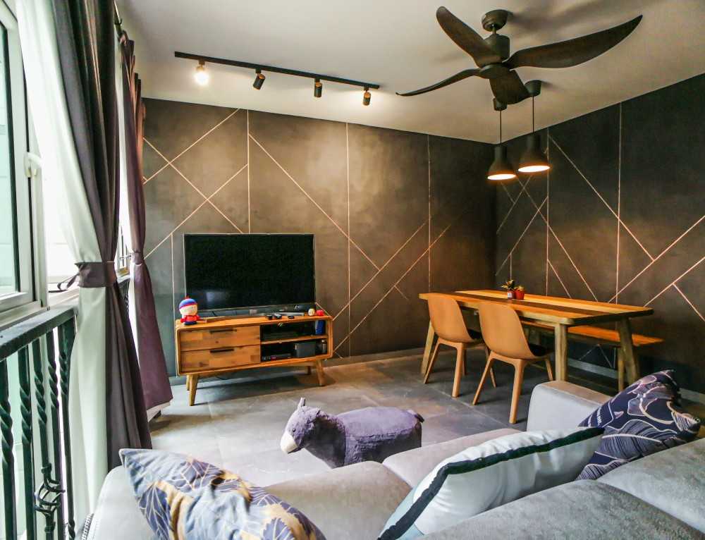 Scandinavian Living Room with Feature Wall and Ceiling Fan