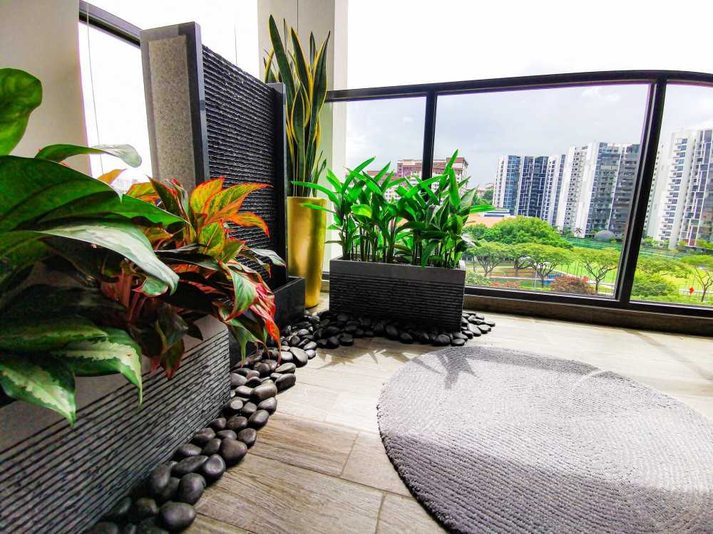 Modern Balcony with Carpet and Houseplants