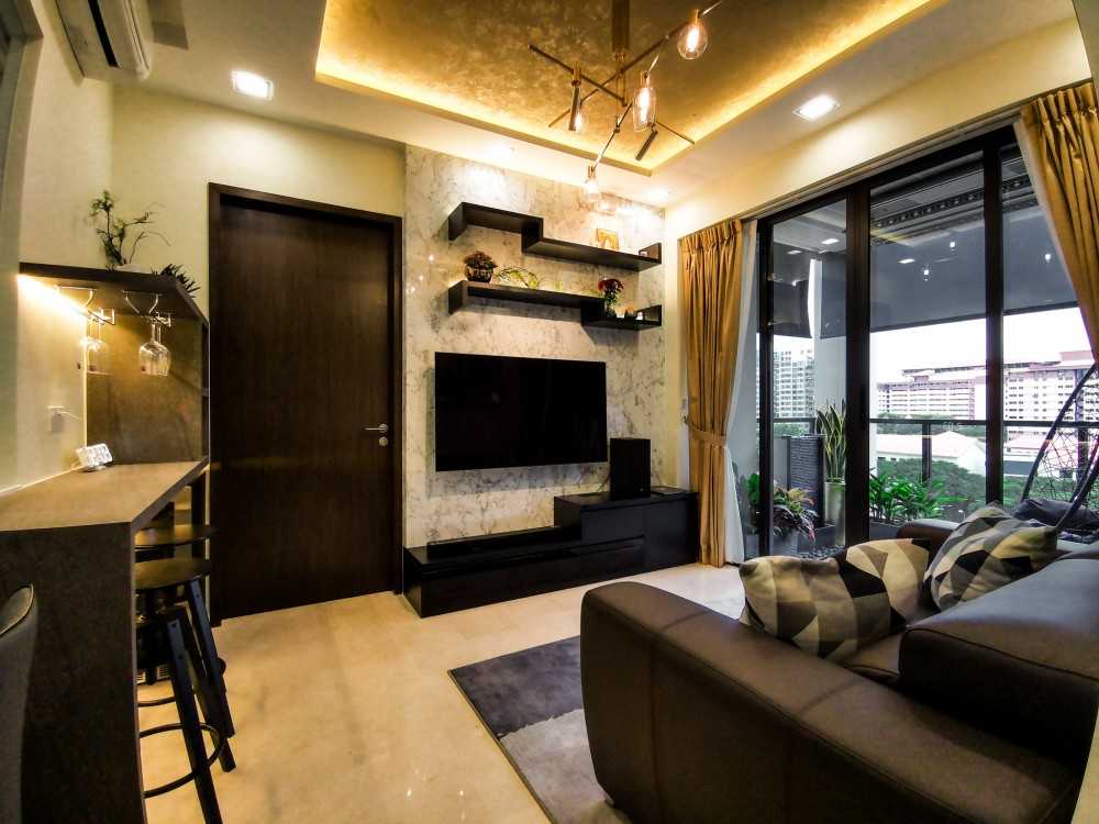 Modern Living Room with TV Console and Feature Wall