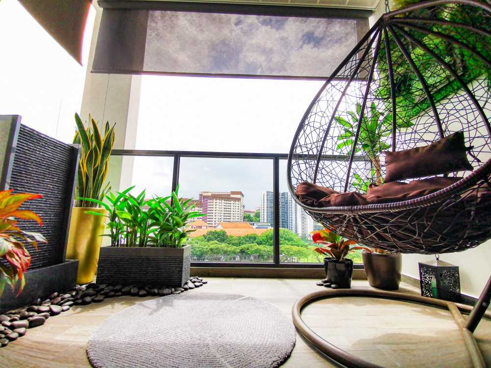 Modern Balcony with Carpet and Blinds