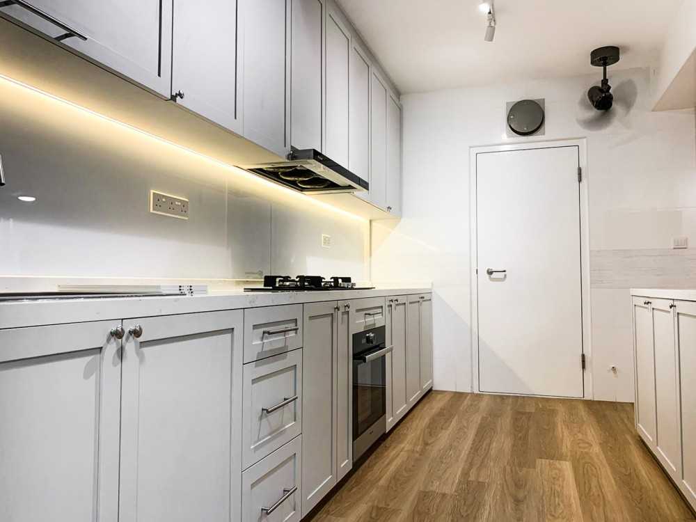 Contemporary Kitchen with Propeller Fan and Ceiling Fan