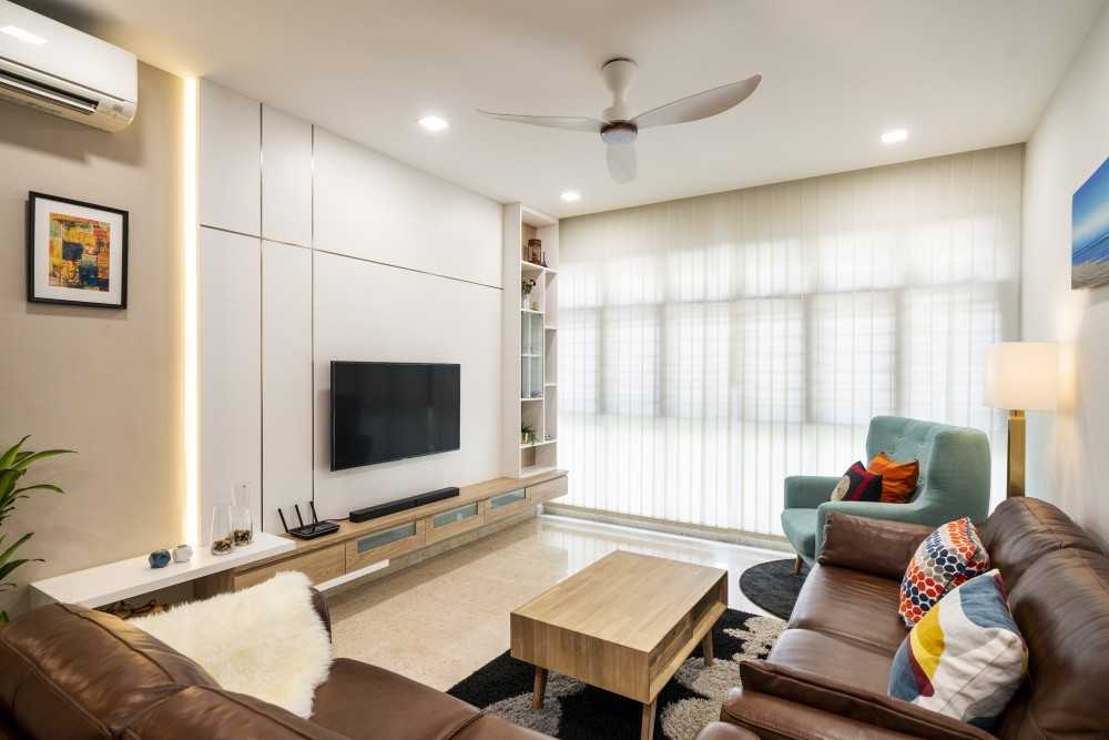Minimalist Living Room with Bookshelf and TV Console
