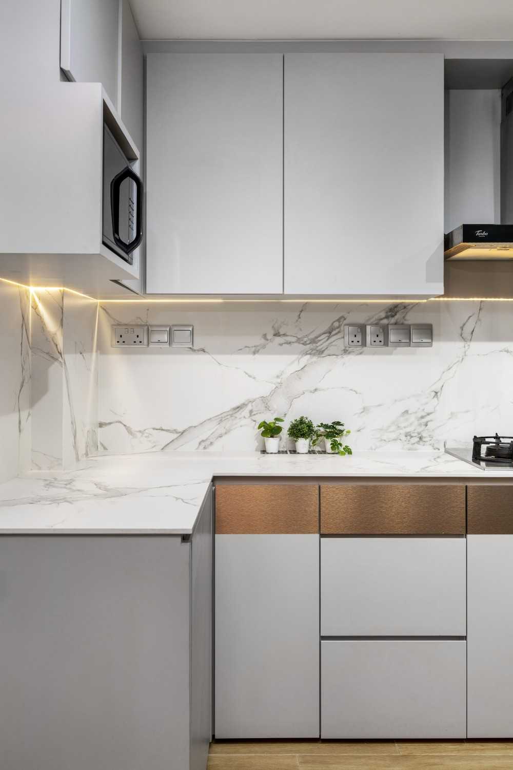 Minimalist Kitchen with Countertop and Feature Wall
