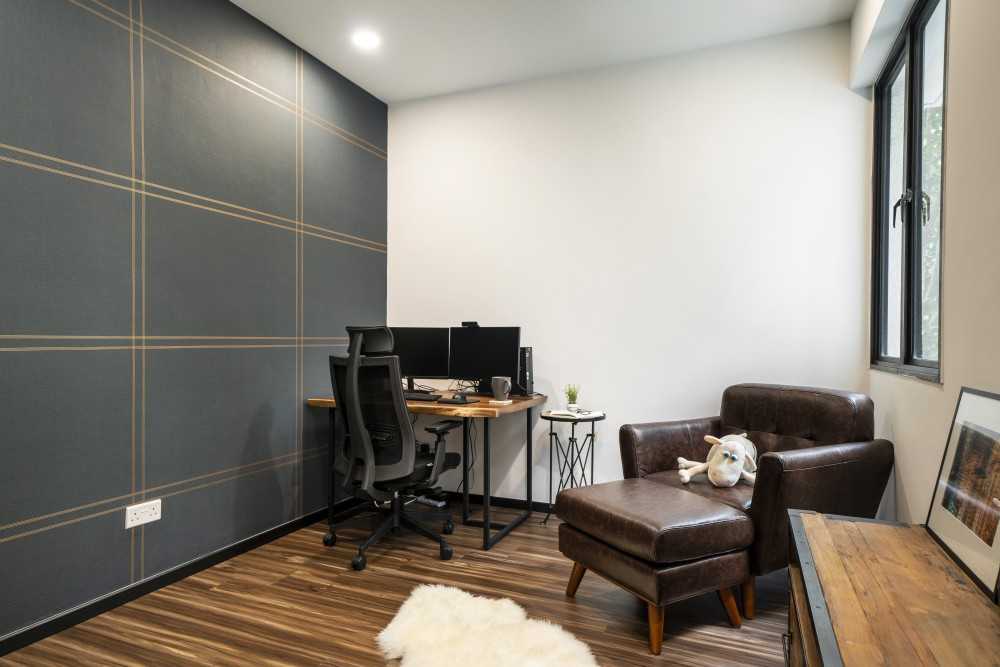 Scandinavian Study with Ceiling Light and Desk Chairs