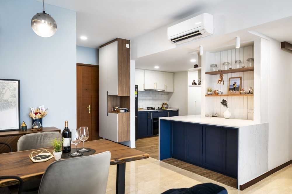 Scandinavian Dining Room with Kitchen Island and Dining Table