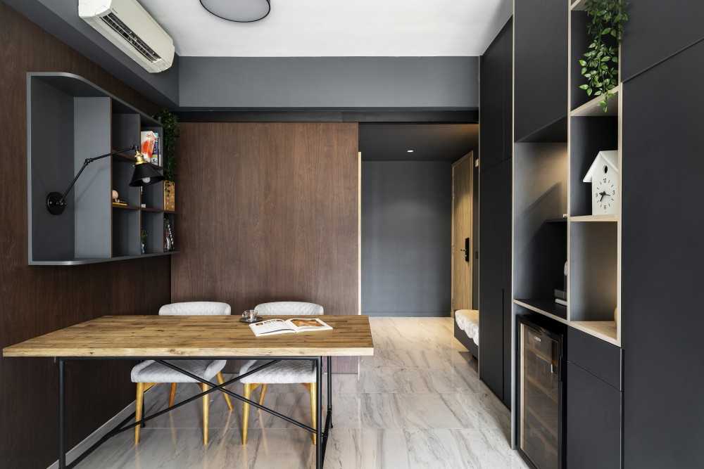 Modern Study with Bookshelf and Ceiling Light