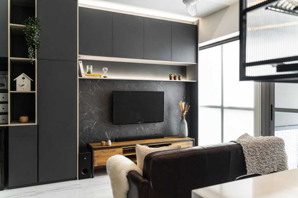 Modern Living Room with TV Console and Feature Wall