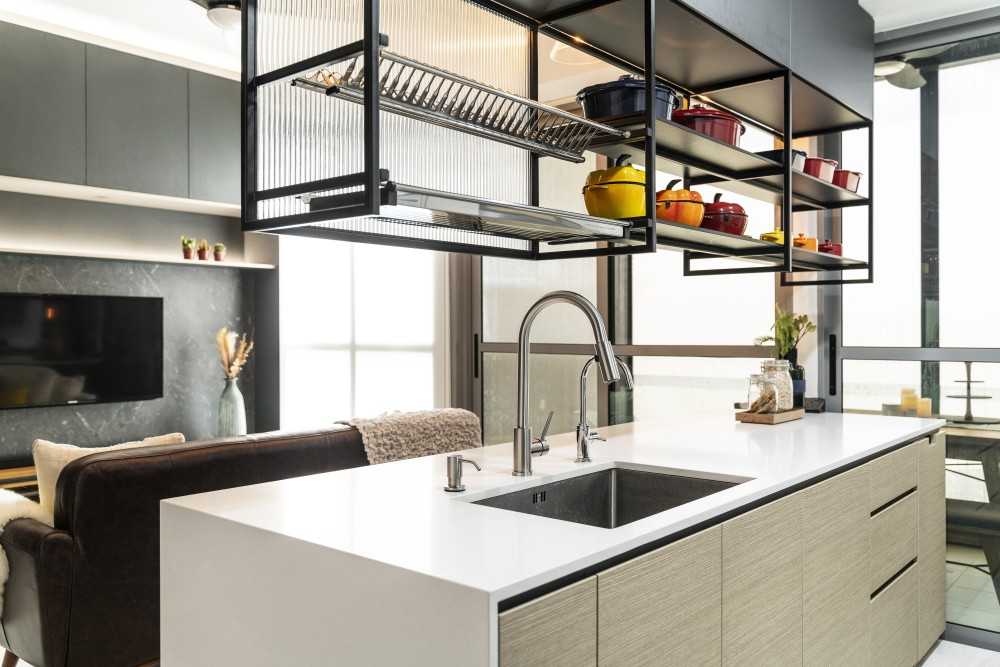 Modern Kitchen with Countertop and Marble Floor