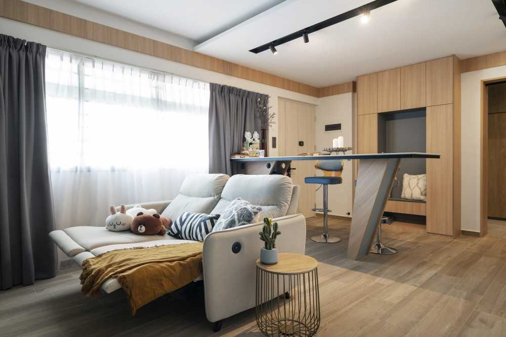 Scandinavian Living Room with Countertop and Vinyl Flooring