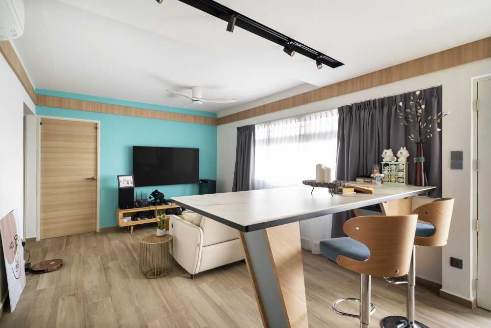 Scandinavian Living Room with Countertop and TV Console