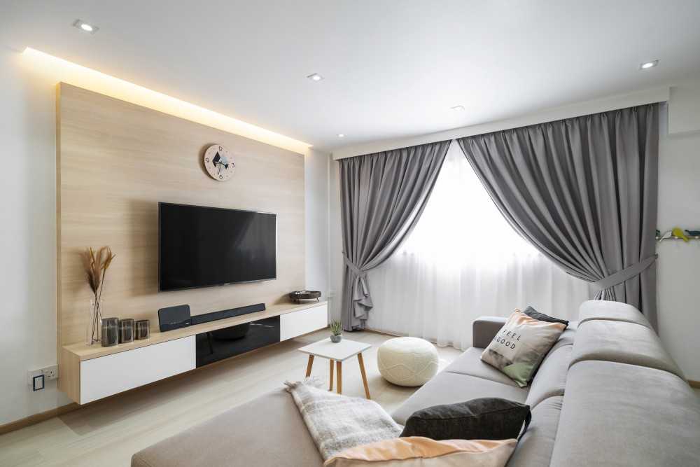 Minimalist Living Room with Vinyl Flooring and TV Console