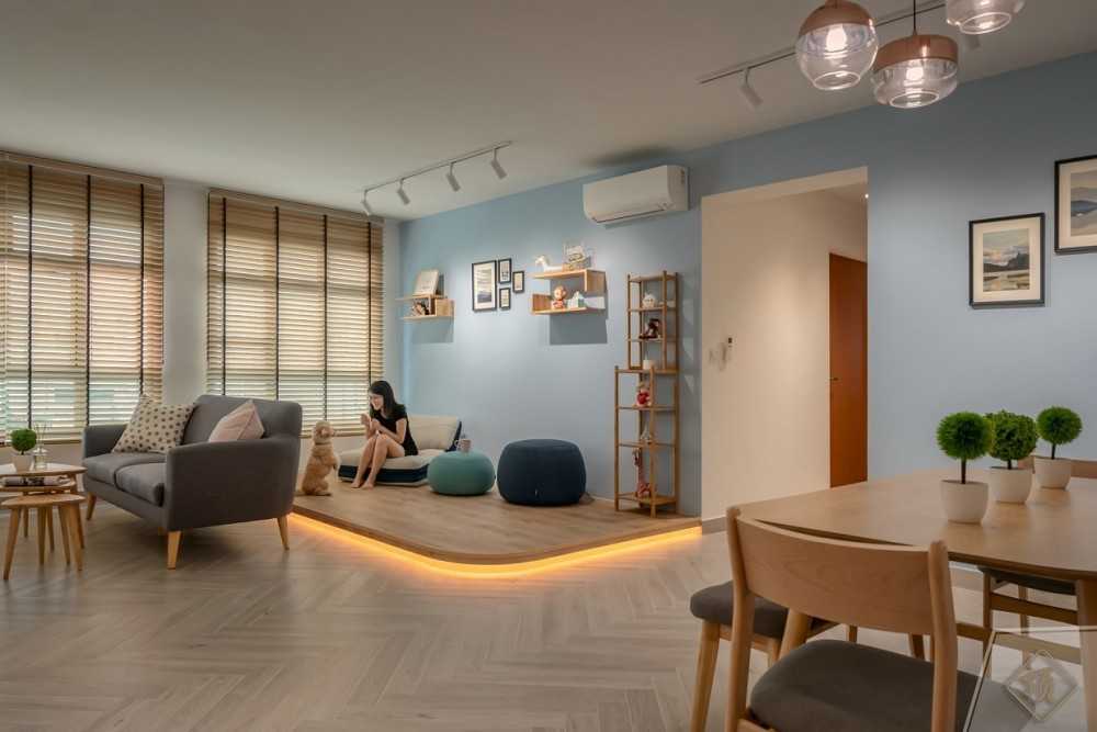 Contemporary Living Room with Ceiling Light and Downlights