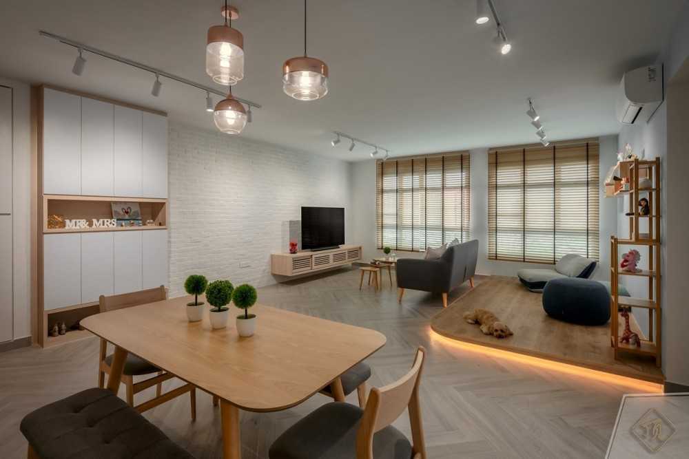 Contemporary Living Room with Bookshelf and TV Console