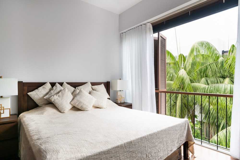 Asian Bedroom with Marble Floor and Queen Bed