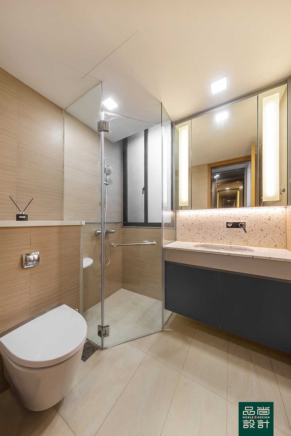 Asian Bedroom with Countertop and Homogeneous Tiles