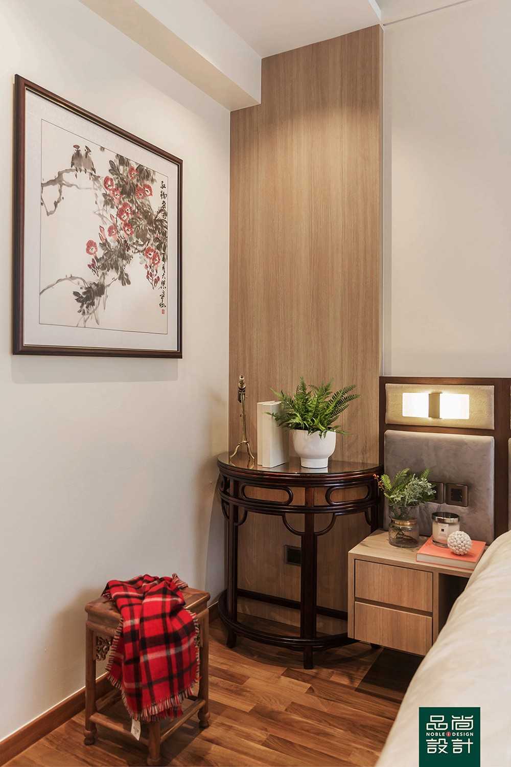 Asian Bedroom with Feature Wall and Built-in Bed
