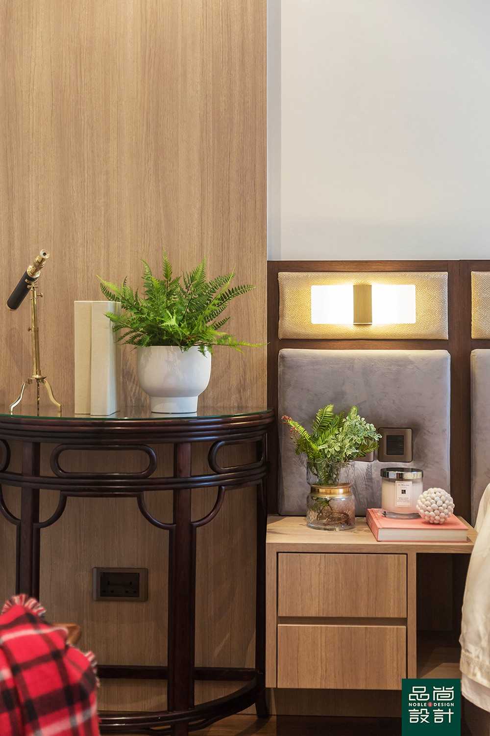 Asian Bedroom with Feature Wall and Built-in Bed